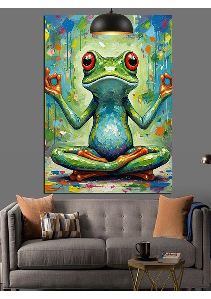 Meditasyon Yapan Kurbağa Dekoratif Kanvas - Mdf Ahşap Tablo indirimleri