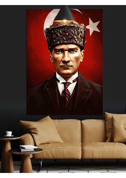 Askeri Üniformalı Atatürk Portresi Dekoratif Kanvas - Mdf Ahşap Tablo