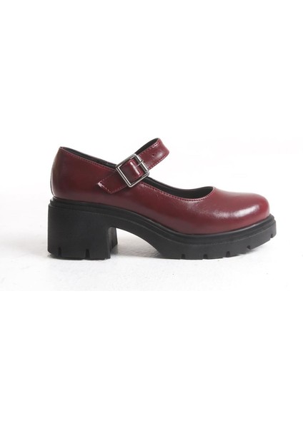 K-708 Bordo Kırışık Rugan Tokalı Yüksek Tabanlı Loafer Ayakkabı fırsatları