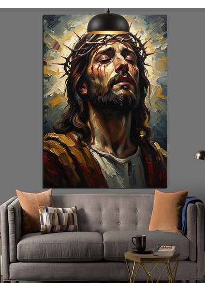 Dikenli Tacıyla Isa Portresi Dekoratif Kanvas - Mdf Ahşap Tablo