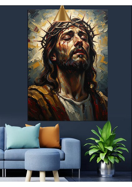 Dikenli Tacıyla Isa Portresi Dekoratif Kanvas - Mdf Ahşap Tablo fiyatları