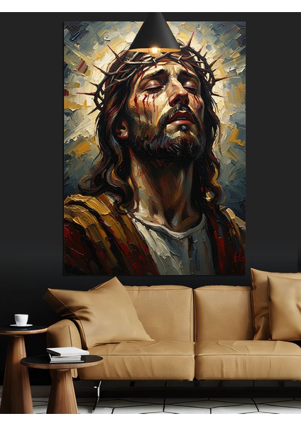 Dikenli Tacıyla Isa Portresi Dekoratif Kanvas - Mdf Ahşap Tablo modelleri