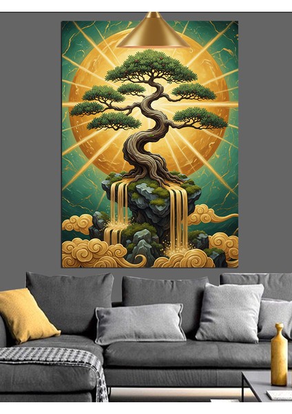 Altın Hale Bonsai Ağacı Dekoratif Kanvas - Mdf Ahşap Tablo fiyatları