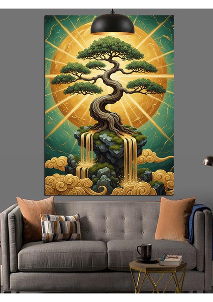Altın Hale Bonsai Ağacı Dekoratif Kanvas - Mdf Ahşap Tablo modelleri