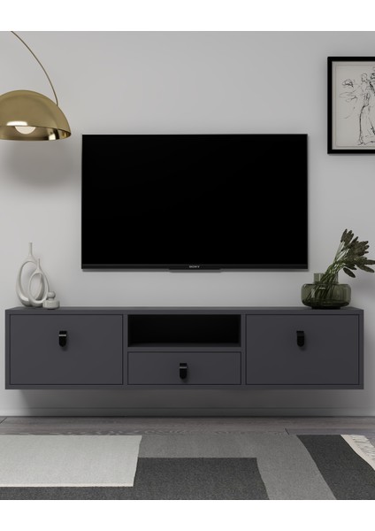 1309DROPCT-1 Duvara Montaj Tv Sehpası Antrasit-Siyah Kulp fiyatları