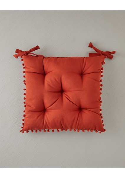 Puff Ponponlu Tekli Sandalye Minderi 40X40 cm Kiremit