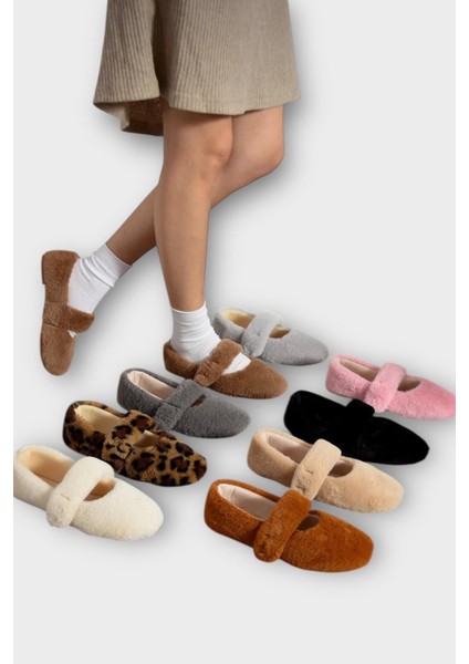 Tüylü Tek Kemer Cırtlı Panduf Kadın Ev Babeti Bej indirimleri