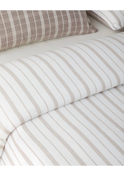 Glen Plaid Ipliği Boyalı Tek Kişilik Nevresim Takımı 160X220 cm Koyu Bej modelleri