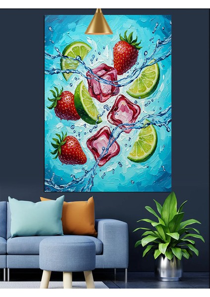 Meyveli Buzlu Içecek Dekoratif Kanvas - Mdf Ahşap Tablo