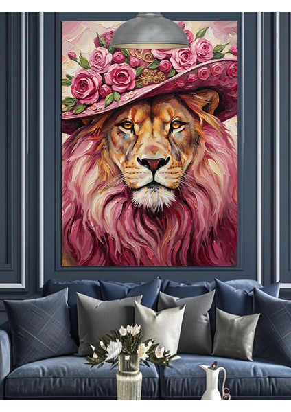 Pembe Çiçekli Aslan Dekoratif Kanvas - Mdf Ahşap Tablo fiyatları