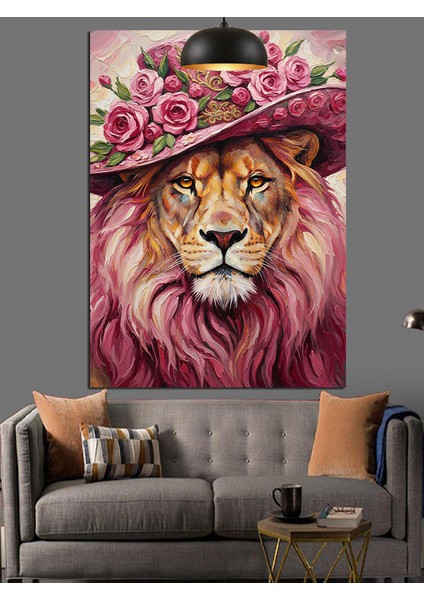 Pembe Çiçekli Aslan Dekoratif Kanvas - Mdf Ahşap Tablo modelleri