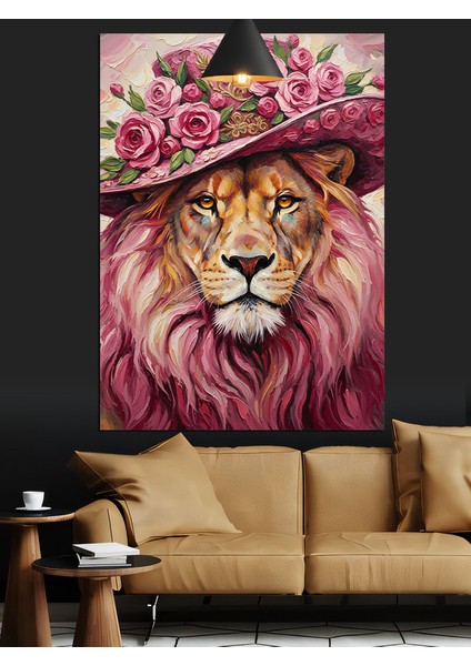 Pembe Çiçekli Aslan Dekoratif Kanvas - Mdf Ahşap Tablo indirimleri