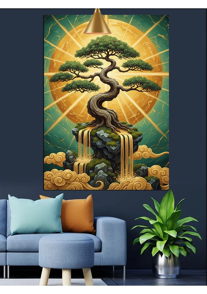 Altın Hale Bonsai Ağacı Dekoratif Kanvas - Mdf Ahşap Tablo fırsatları