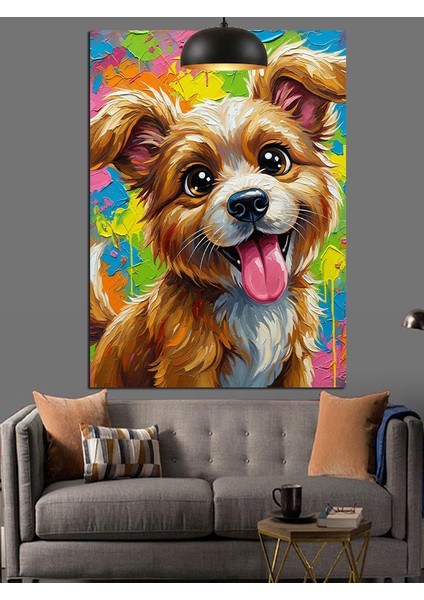 Sevimli Kahverengi Köpek Dekoratif Kanvas - Mdf Ahşap Tablo