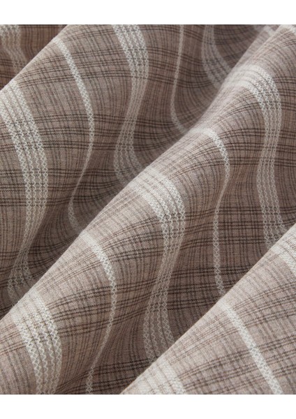 Glen Plaid Ipliği Boyalı Tek Kişilik Nevresim Takımı 160X220 cm Koyu Bej