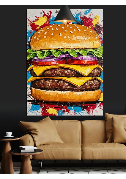 Soslu Büyük Hamburger Dekoratif Kanvas - Mdf Ahşap Tablo