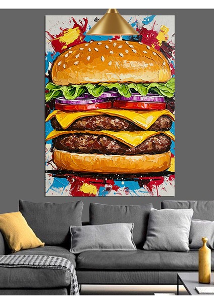 Soslu Büyük Hamburger Dekoratif Kanvas - Mdf Ahşap Tablo fiyatları
