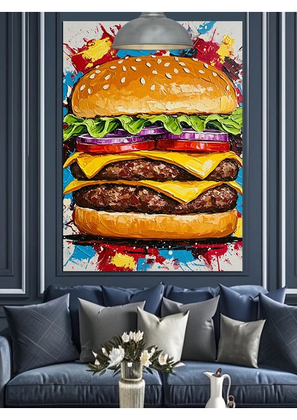 Soslu Büyük Hamburger Dekoratif Kanvas - Mdf Ahşap Tablo modelleri