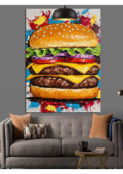 Soslu Büyük Hamburger Dekoratif Kanvas - Mdf Ahşap Tablo fırsatları