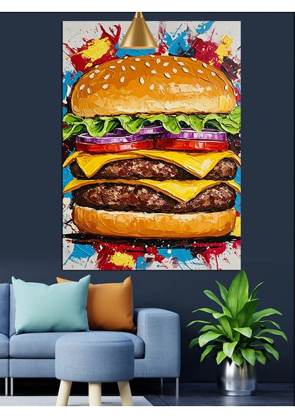 Soslu Büyük Hamburger Dekoratif Kanvas - Mdf Ahşap Tablo indirimleri