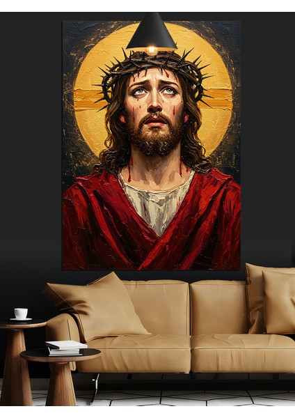 Altın Hale Isa Portresi Dekoratif Kanvas - Mdf Ahşap Tablo fiyatları