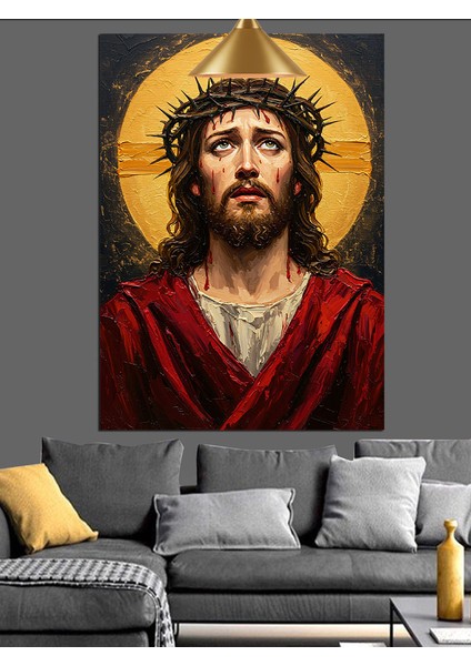 Altın Hale Isa Portresi Dekoratif Kanvas - Mdf Ahşap Tablo modelleri