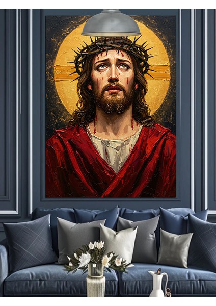 Altın Hale Isa Portresi Dekoratif Kanvas - Mdf Ahşap Tablo fırsatları