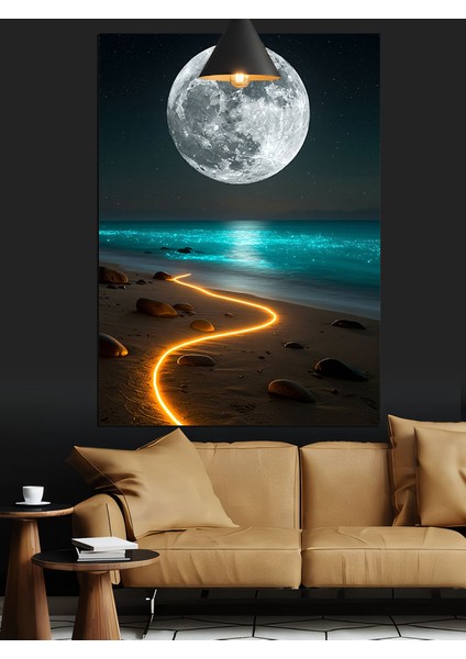 Ay Işığında Sahil Dekoratif Kanvas - Mdf Ahşap Tablo