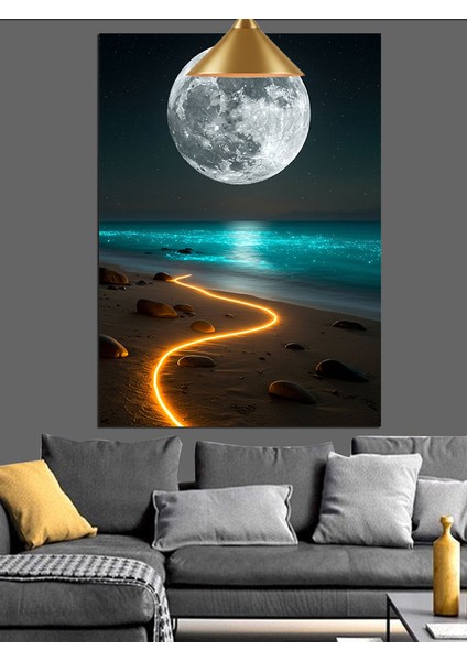 Ay Işığında Sahil Dekoratif Kanvas - Mdf Ahşap Tablo fiyatları