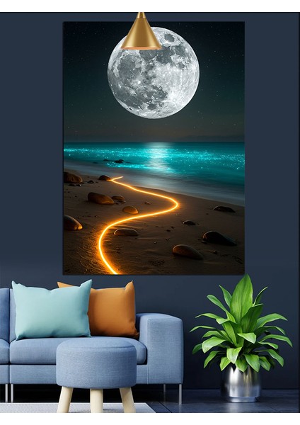 Ay Işığında Sahil Dekoratif Kanvas - Mdf Ahşap Tablo indirimleri
