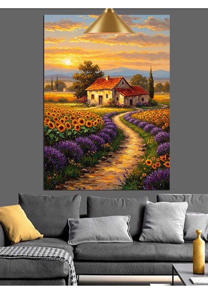 Lavanta Tarlalı Köy Dekoratif Kanvas - Mdf Ahşap Tablo fiyatları