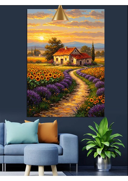 Lavanta Tarlalı Köy Dekoratif Kanvas - Mdf Ahşap Tablo indirimleri