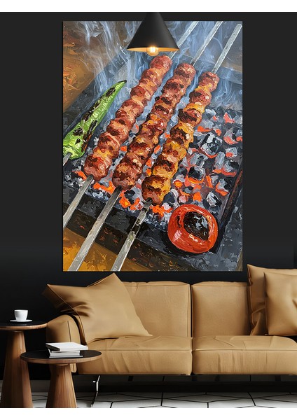 Izgarada Şiş Kebaplar Dekoratif Kanvas - Mdf Ahşap Tablo fiyatları