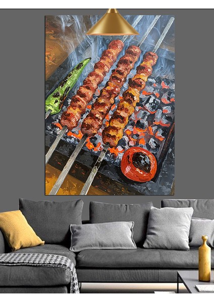 Izgarada Şiş Kebaplar Dekoratif Kanvas - Mdf Ahşap Tablo modelleri