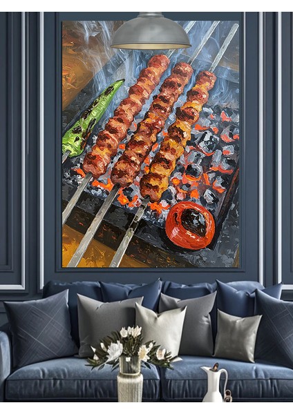 Izgarada Şiş Kebaplar Dekoratif Kanvas - Mdf Ahşap Tablo fırsatları