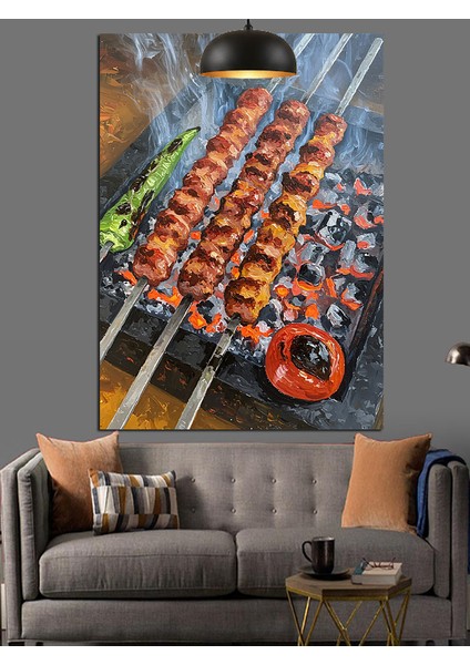 Izgarada Şiş Kebaplar Dekoratif Kanvas - Mdf Ahşap Tablo indirimleri