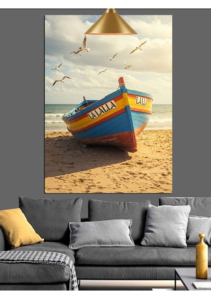Sahilde Balıkçı Kayığı Dekoratif Kanvas - Mdf Ahşap Tablo