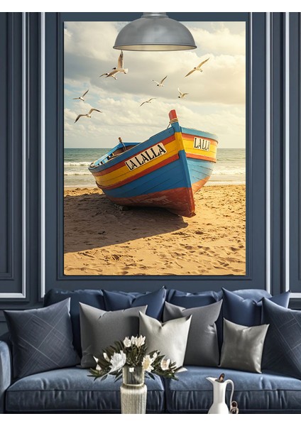 Sahilde Balıkçı Kayığı Dekoratif Kanvas - Mdf Ahşap Tablo fiyatları