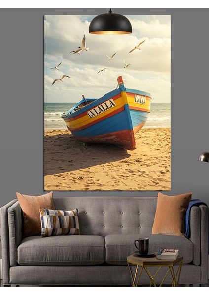 Sahilde Balıkçı Kayığı Dekoratif Kanvas - Mdf Ahşap Tablo modelleri
