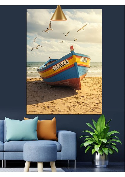 Sahilde Balıkçı Kayığı Dekoratif Kanvas - Mdf Ahşap Tablo fırsatları