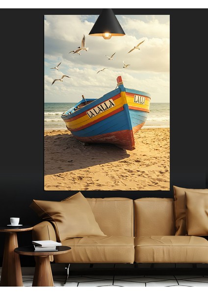 Sahilde Balıkçı Kayığı Dekoratif Kanvas - Mdf Ahşap Tablo indirimleri