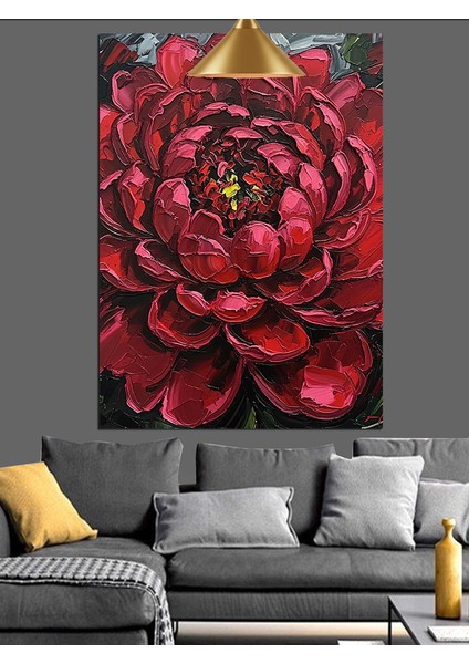 Kırmızı Büyük Çiçek Dekoratif Kanvas - Mdf Ahşap Tablo