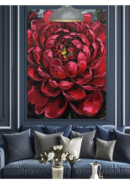 Kırmızı Büyük Çiçek Dekoratif Kanvas - Mdf Ahşap Tablo fiyatları