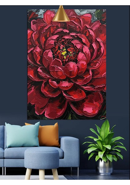 Kırmızı Büyük Çiçek Dekoratif Kanvas - Mdf Ahşap Tablo fırsatları