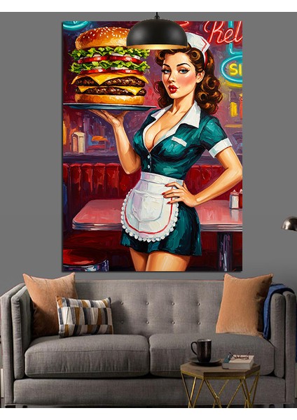 Hamburger Tutan Garson Dekoratif Kanvas - Mdf Ahşap Tablo fiyatları