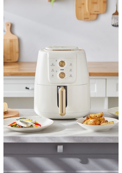 Bej Airfryer Manuel Xl 4 Kişilik, Krem Gold, Hızlı ve Sağlıklı Yemek Pişirme