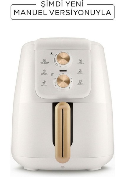 Bej Airfryer Manuel Xl 4 Kişilik, Krem Gold, Hızlı ve Sağlıklı Yemek Pişirme indirimleri