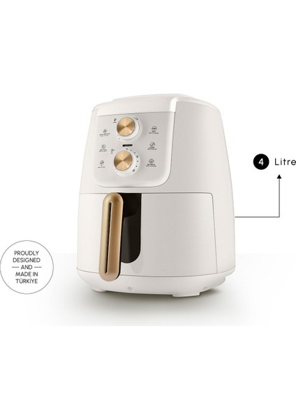 Bej Airfryer Manuel Xl 4 Kişilik, Krem Gold, Hızlı ve Sağlıklı Yemek Pişirme