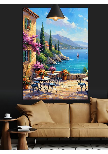 Deniz Kenarında Masa ve Sandalyeler Dekoratif Kanvas - Mdf Ahşap Tablo fırsatları