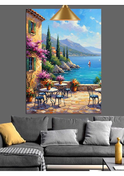 Deniz Kenarında Masa ve Sandalyeler Dekoratif Kanvas - Mdf Ahşap Tablo indirimleri